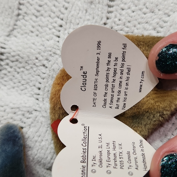 🕸Vintage Ty Beanie Baby Original Claude Tie Dye Crab 1996 P.E. Pellets - Picture 9 of 10